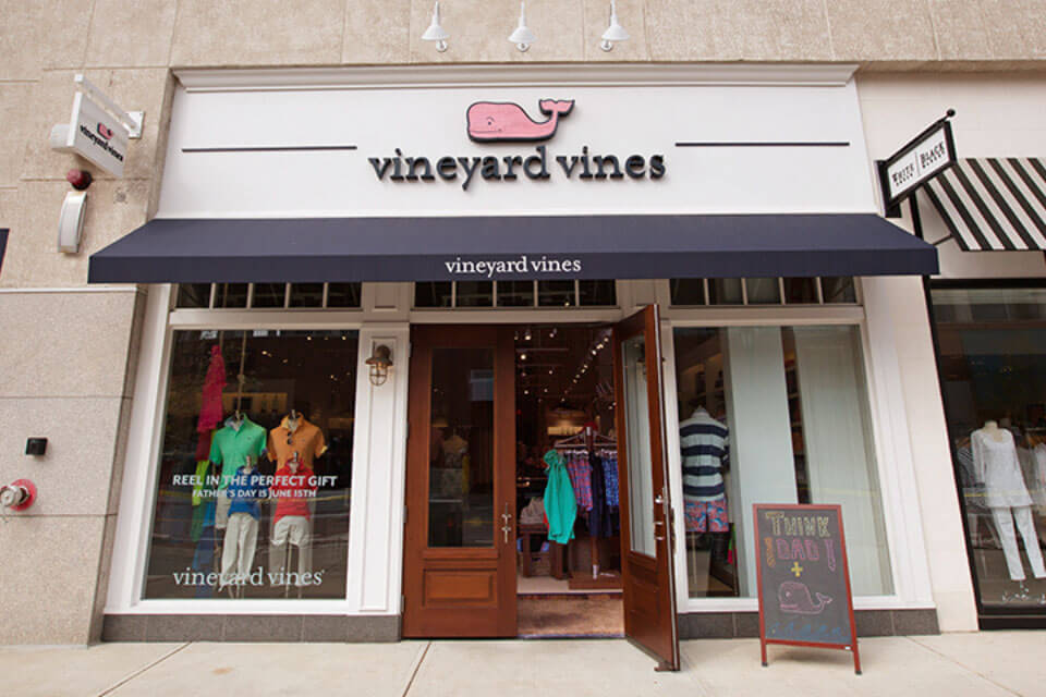 The Vineyard Vines storefront with the front door open